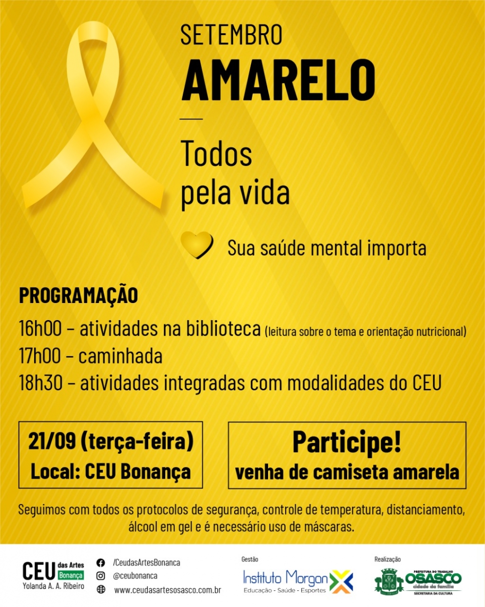 A&ccedil;&otilde;es da campanha do &ldquo;Setembro Amarelo&rdquo; s&atilde;o intensificadas nos CEUs das Artes de Osasco