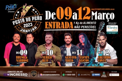 Festa do Peão 2023 de Jandira receberá Bruno & Marrone, Murilo Huff, Gustavo Mioto e muito mais