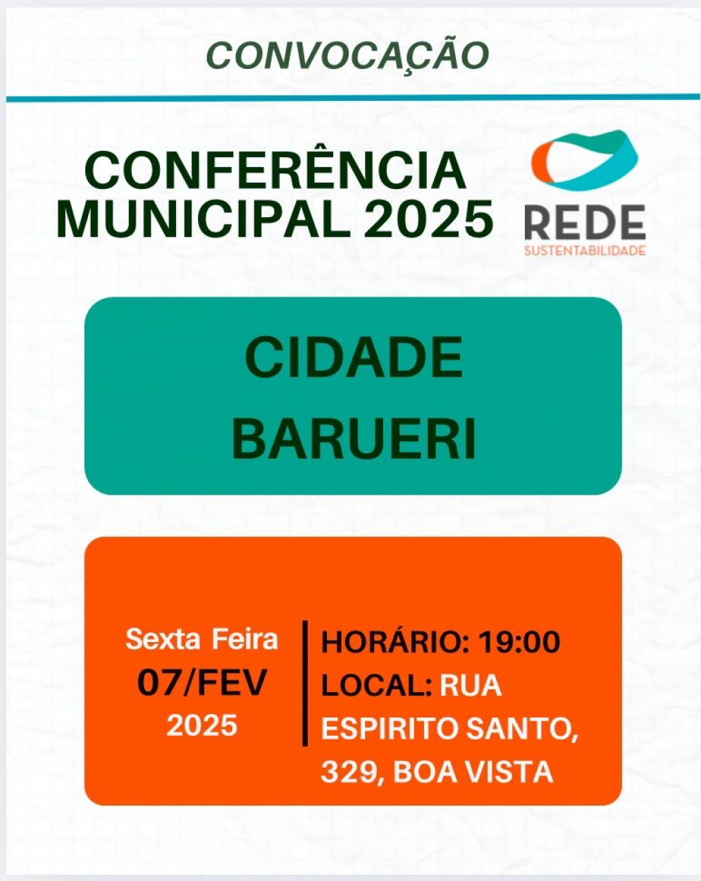 Rede Sustentabilidade realiza Confer&ecirc;ncia Municipal 2025
